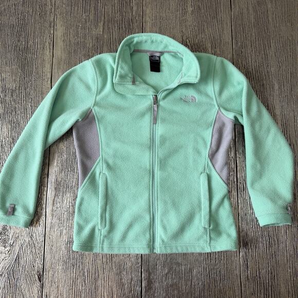 The North Face Other - North Face Jacket Girls Large L Green Grey Fleece Full Zip Logo Zippered Pockets